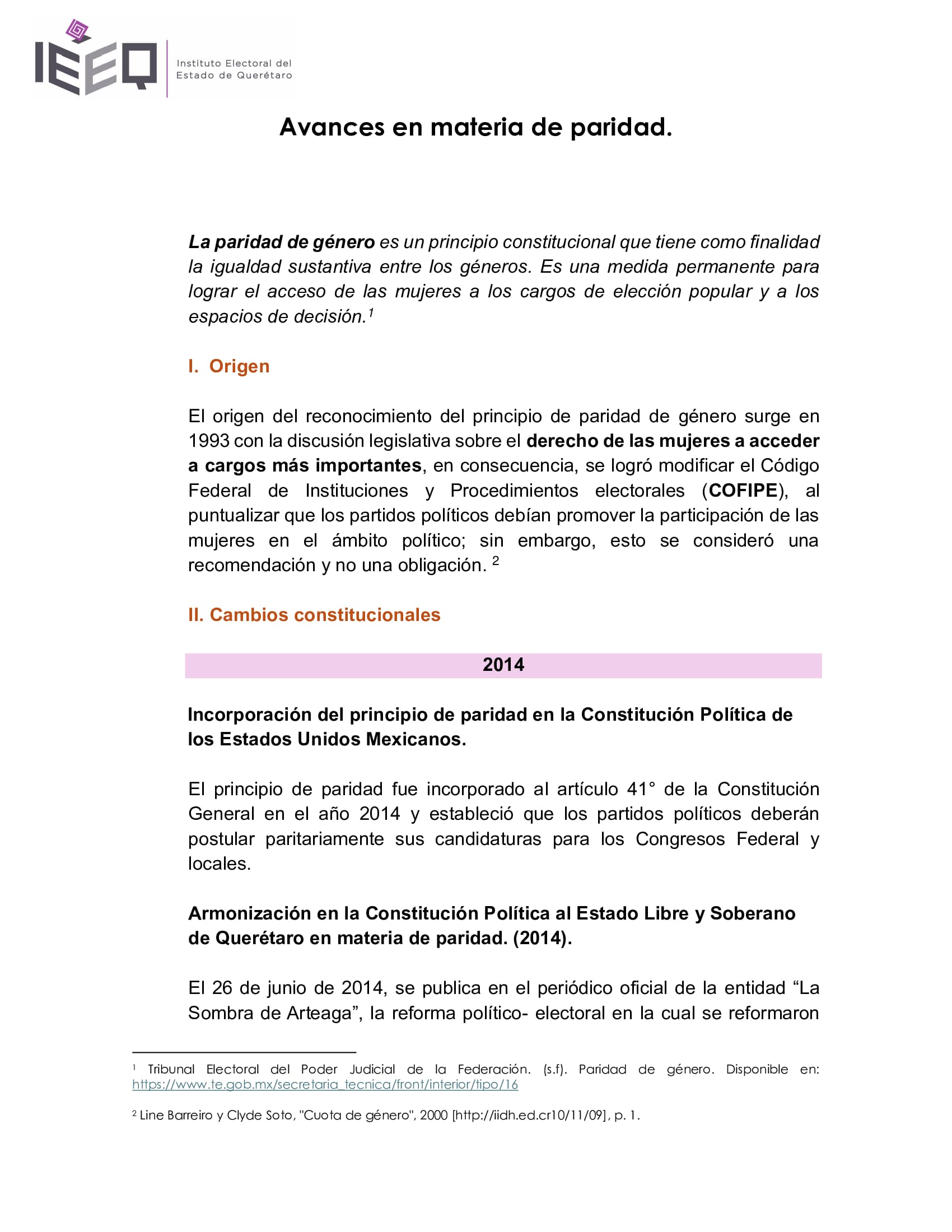 Portada Avances en materia de paridad.