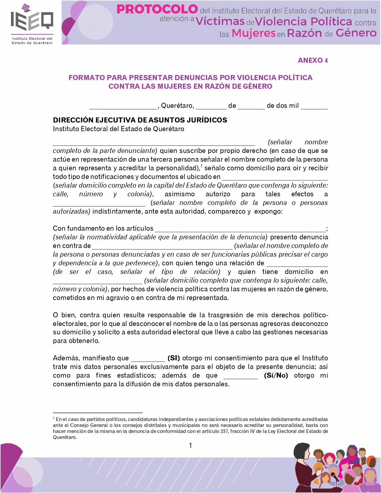 Portada de Formato para Presentar Denuncias por Violencia Política contra las Mujeres en Razón de Género